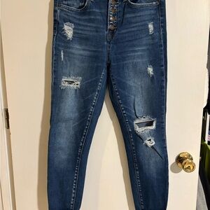 Zenana Outfitters High Rise Blue Jeans Distressed Denim